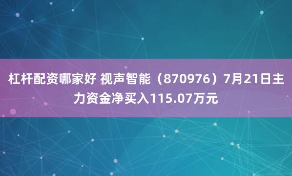 杠杆配资哪家好 视声智能（870976）7月21日主力资金净买入115.07万元